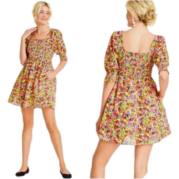 Rixo X Target Floral Multi-color Smocked Mini Dress with Pockets Women's Medium - Picture 1 of 8